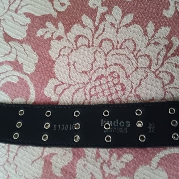 Striking Cherry Red Enamel Buckled and Silver Studded Black Leather Belt - Picture 5 of 6